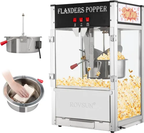 Vista 11 de ROVSUN Máquina comercial de palomitas de maíz estilo cine con hervidor de 12 onzas que hace hasta 80 tazas, máquina para hacer palomitas de maíz