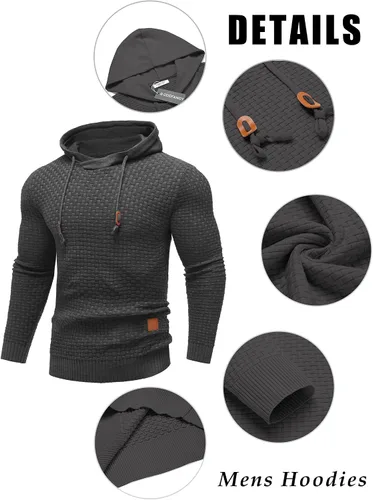 Vista 15 de COOFANDY Sudadera con capucha para hombre, casual, de manga larga, con cordón, de punto gofre, ajustada