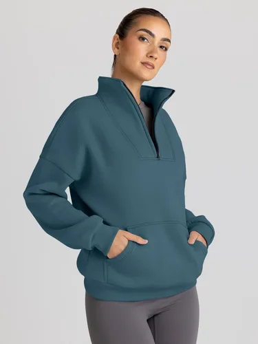 Vista 2 de Trendy Queen - Sudaderas con media cremallera y capucha de gran tamaño, extragrande, para otoño, Y2K, ropa de invierno