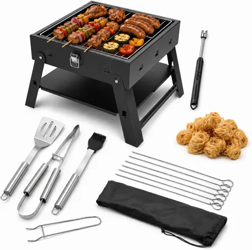 Vista 12 de Pequeña parrilla de carbón portátil para barbacoa: Mini parrillas plegables