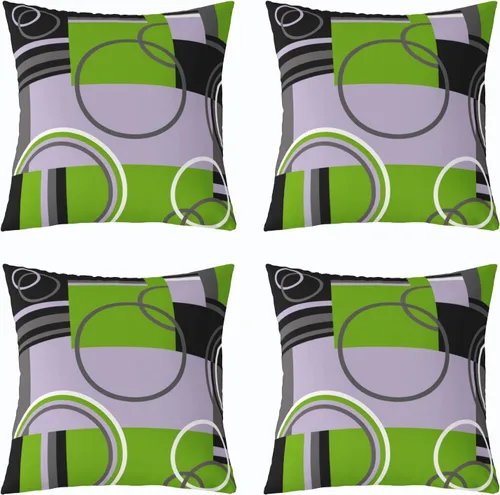 Vista 18 de Juego de 4 fundas de almohada geométricas modernas de turquesa con rayas en gris, negro y azul, cojines decorativos con espirales circulares retro