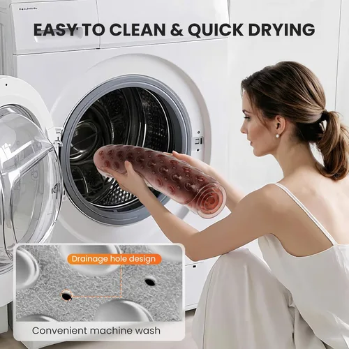 Vista 6 de Alfombrilla antideslizante para bañera, extra grande de 39x16 pulgadas con agujeros de drenaje y ventosas, lavable a máquina, color negro