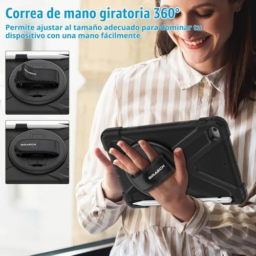 Vista 3 de BRAECNstock para Apple iPad mini 5/4 Funda 2019/2015 19,9 cm, Funda Protectora a Prueba de Golpes con Soporte para Lápices, Correa Giratoria
