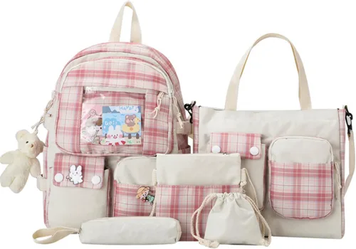 Vista 2 de Juego de 5 mochilas kawaii con pines Kawaii y accesorios, mochila estética para mujer, bonita mochila para laptop, Azul, Mochila, simple