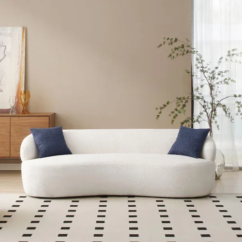Vista 24 de WILLIAMSPACE Sofá curvado de 101 pulgadas, moderno sofá boucle tapizado de gran tamaño con 4 almohadas, sofá de peluche de 4 asientos para sala