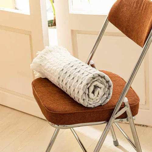Vista 9 de Simple&Opulence Manta de 100 % algodón para cama, sofá, tejido jacquard de hilo teñido con borlas, suave, ligera, acogedora, transpirable, Gris