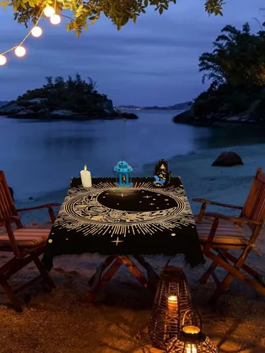 Vista 5 de Indian Consigners Tela de altar Sol Luna Estrella Brujería Alter Tarot Spread Top Cloth Wiccan Square Spiritual Sacred (Golden Sun Moon Star)