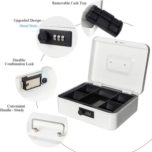 Vista 6 de Jssmst - Caja fuerte grande con cerradura con combinación, metálica y duradera, con bandeja para dinero en efectivo, color rosado