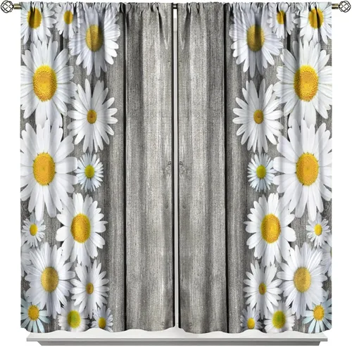 Vista 20 de Cortinas de cocina rústicas y florales, estilo retro, estilo granja, cabaña, casa de campo, margaritas, estilo granja, ventana, puerta