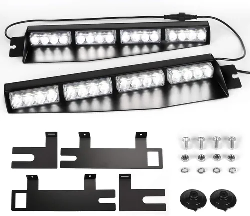 Vista 12 de ASPL 32 Luces LED para Visera 26 Patrones de Destello Parabrisas Emergencia Advertencia de Peligro Luz Estroboscópica Baliza Montaje Dividido Ámbar