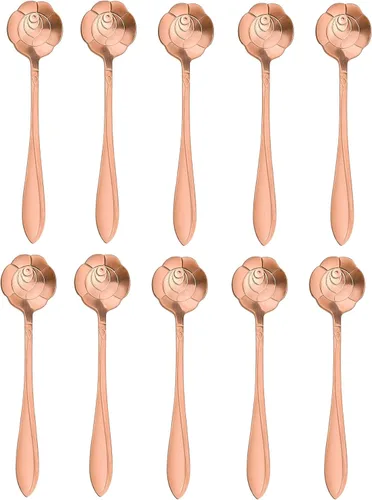 Vista 3 de Juego de 20 cucharas de café de flores de rosa de acero inoxidable, para postre, azúcar, helado, agitar, té, cucharas de batido para vajilla