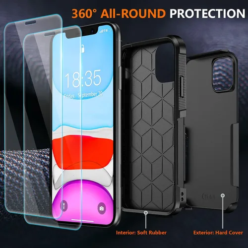Vista 3 de SPIDERCASE Funda a prueba de golpes para iPhone 11, [protección contra caídas de grado militar de 10 pies], con 2 piezas