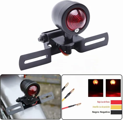 Vista 2 de DREAMIZER Luz trasera de motocicleta negra de 12 V, lámpara de parada de freno con soporte para placa de matrícula compatible con Bobber Chopper
