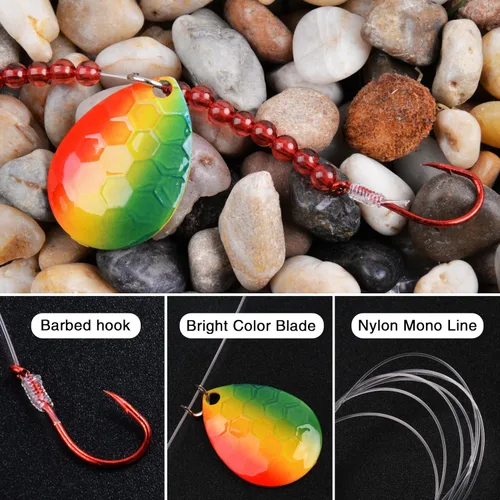 Vista 2 de OROOTL Walleye Rigs Kit, 6pcs Walleye Fishing Lures Crawler Harness Colorado Spinner Blade Pre-Rigged Live Bait Rigs Spinnerbaits Freshwater