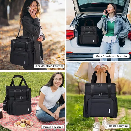 Vista 7 de Bolsa de almuerzo aislada NOL Natural Organic Lifestyle para adultos, bolsa de almuerzo grande de doble capa expandible a prueba de fugas, bolsa