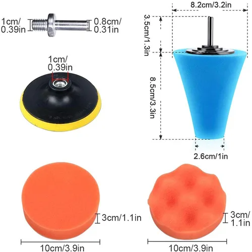 Vista 7 de Kit de pulidores y pulidores de automóvil para taladro, 14 piezas de rueda de pulido de taladro de bolas de espuma, bolas de esponja para ruedas