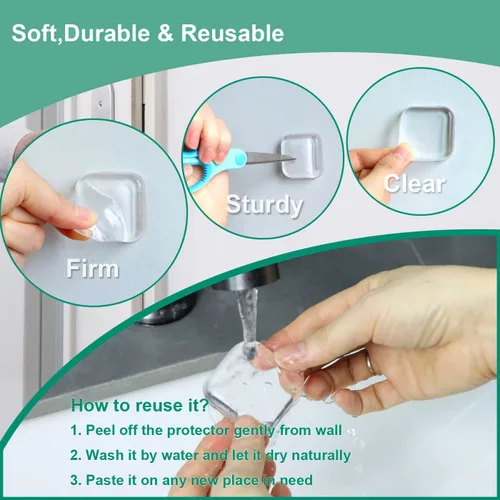 Vista 3 de Protector de pared para tope de puerta, protector de pared contra pomos de puerta, resistente, autoadhesivo, suave y transparente, lavable