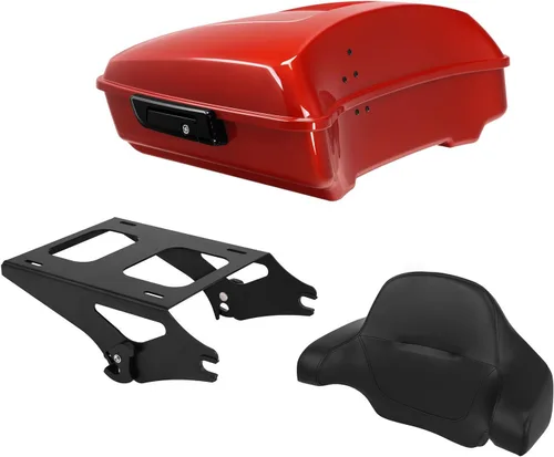 Vista 44 de TCT-MOTORPARTS Atlas Silver Metálico Maletero de Viaje Modificado con Respaldo y Montaje en Rack Adecuado para Harley Touring 14-25 Street Glide