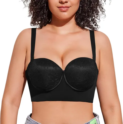Vista 2 de FallSweet Longline Strapless Bra Full Back Coverage Smoothing Underwire Corset Brasieres Hide Back Fat