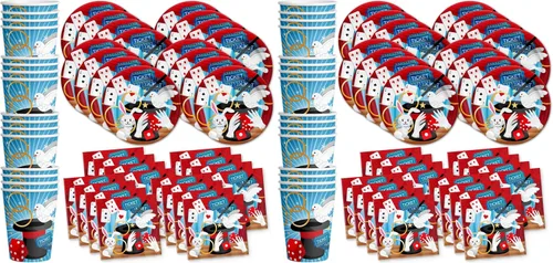 Vista 8 de Magic Show - Juego de suministros para fiesta de cumpleaños, platos, servilletas, tazas, vajilla para 16