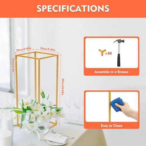 Vista 7 de 10 soportes geométricos dorados de 23 pulgadas para decoración de boda, soportes de columna de jarrón de metal para eventos, fiestas, decoración