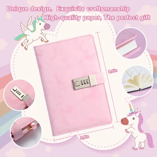 Vista 6 de Juego de regalo de diario, diario de cuero sintético de mármol de 300 páginas para escribir, cuaderno de dibujo con cerradura, incluye cerradura