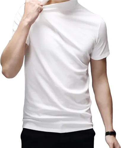Vista 3 de Camiseta de manga corta para hombre, básica, cuello alto, ajustada, sin botones, térmica, sólida