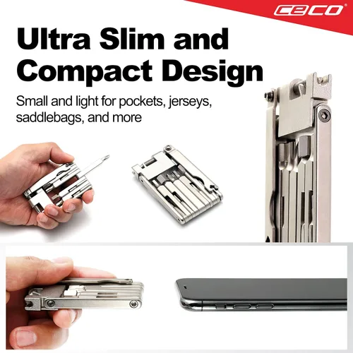 Vista 2 de CECO USA - Herramienta de bicicleta de 13 funciones con rompedor de cadena, multiherramienta para bicicleta, ultra delgada, tamaño de bolsillo