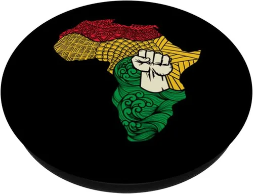 Vista 2 de Africa Map Rising Hand Juneteenth African Pride Freedom PopSockets Swappable PopGrip