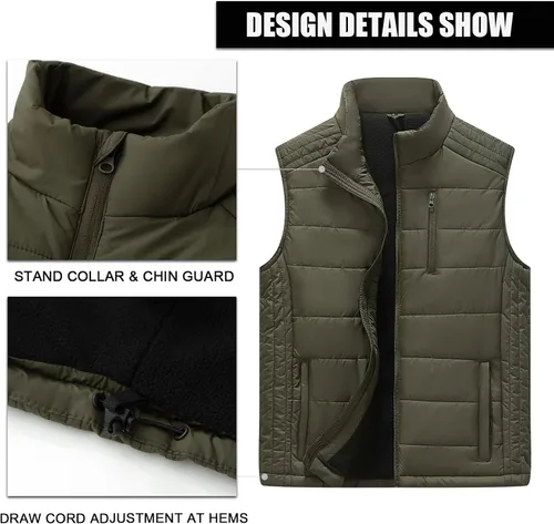 Vista 2 de Msmsse Chalecos de invierno para hombre, con forro polar, acolchado, casual, sin mangas