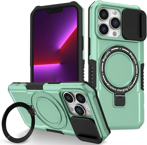 Vista 103 de Funda magnética para iPhone 11, soporte de anillo con ventana corrediza, funda protectora mate a prueba de golpes para iPhone 11 6.1, fundas