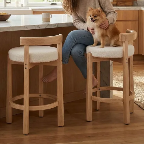 Vista 18 de LukeAlon Mid Century Linen Taburete Individual de Mostrador, Tapizado de 26.5" de Altura de Asiento, Taburetes Bajos con Patas de Madera Natural