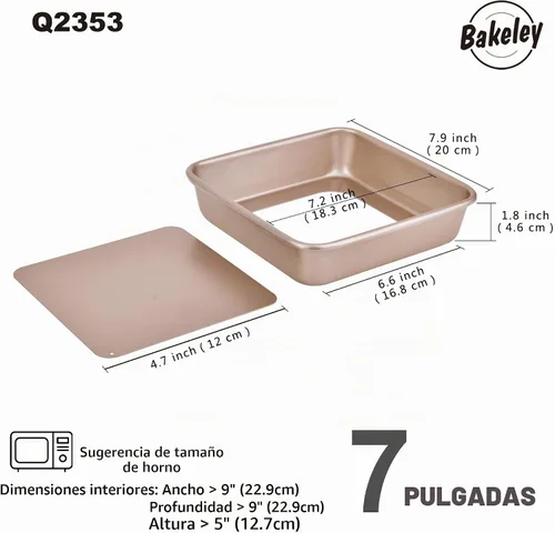 Vista 2 de Molde cuadrado antiadherente de 7 pulgadas con parte inferior extraíble, bandeja para hornear y asar para pan o brownies 7.9 x 7.9 x 1.8 pulgadas