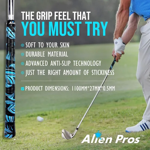 Vista 4 de ALIEN PROS Paquete de 6 cintas de envoltura de agarre de golf Blue Waves & Magic Mix - ReGrip en 1 minuto