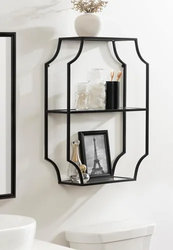 Vista 2 de Kate and Laurel Ciel Glam - Estante de pared rectangular geométrico; 18 x 24 pulgadas; negro; estantes decorativos para uso como estante