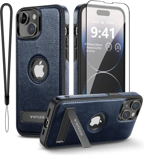 Vista 22 de WTCASE Funda magnética de cuero para iPhone 15, soporte invisible integrado [Compatible con Magsafe] Funda protectora delgada con soporte plegable