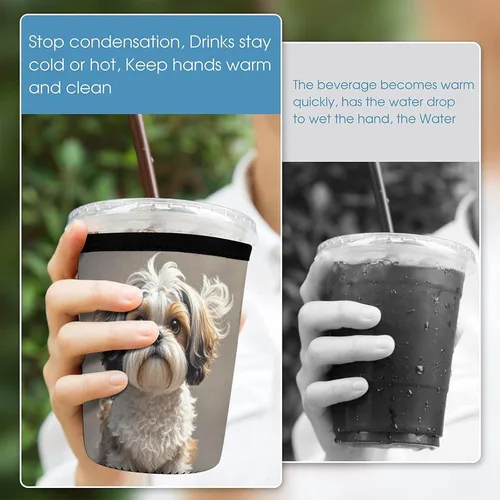 Vista 5 de Shih Tzu Dog Reusable Insulated Neoprene Iced Coffee Cup Sleeves 3 Sizes Diving Material Cup Durable Beverage Covers for Cold Coffee Tea Drinks