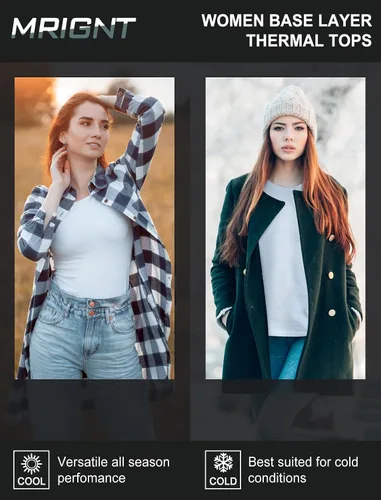 Vista 5 de MRIGNT Paquete de 2 camisetas térmicas de capa base para mujer, camiseta cómoda para mujer