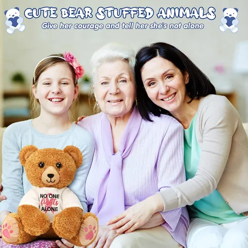 Vista 7 de Chalyna Oso de peluche de 16 pulgadas para el cáncer de mama, oso de cinta rosa, oso suave para sobrevivientes de cáncer, regalo para mujeres