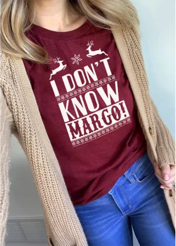 Vista 2 de I Don't Know Margo - Camiseta divertida de Navidad para mujer, camisetas de manga corta con gráficos lindos