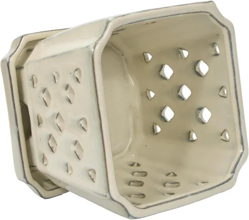 Vista 4 de W&W Orchid Pot with Holes and Saucer for Repotting and Better Grow, Cream White, 7" Blanco crema