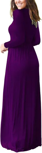 Vista 3 de Vestido de manga larga para mujer, holgado, liso, largo, estilo informal, con bolsillos.