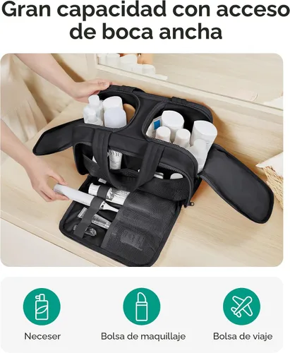 Vista 3 de BAGSMART Bolsa de Aseo de Viaje, Bolsa de Aseo Resistente para Mujeres, Bolsas de Aseo Ampliamente Abiertas y Esponjosas para Viajar, Organizador