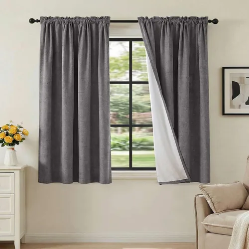 Vista 92 de H.VERSAILTEX Cortinas 100% opacas con aspecto de lino para dormitorio, bloqueo de luz completa, bolsillo para barra, cortinas de ventana gruesas