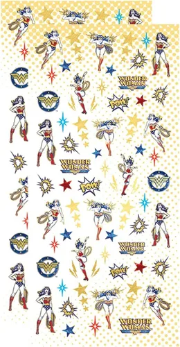 Vista 6 de Playhouse DC Comics Wonder Woman - Lámina de calcomanías con efecto esmaltado, 3 paquetes Esmalte Wonder Woman Logos