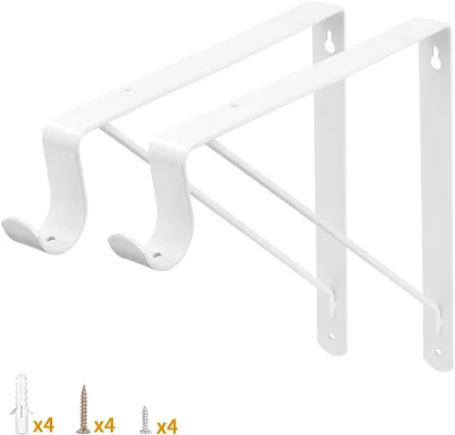 Vista 11 de Yarssihha Paquete de 2 Soportes para Barra de Armario, Soporte de Estante de Armario Montado en Pared de 12 x 10.4 Pulgadas, Soporte Negro