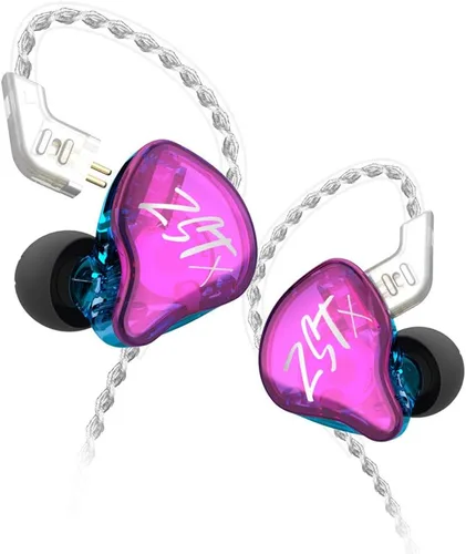 Vista 14 de Audífonos intrauriculares KZ ZST X, auriculares con controlador doble híbrido dinámico mejorado ZSTX, audífonos estéreo HiFi IEM con cable Negro