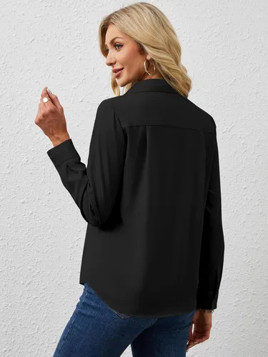 Vista 3 de Camisas de manga larga con botones para mujer, básicas, clásicas, suaves, con cuello a la moda, elegantes y casuales