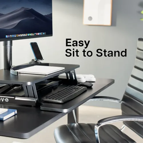 Vista 5 de VIVO DESK-VE32B - Convertidor de escritorio con motor eléctrico de 32 pulgadas, elevador de altura ajustable, monitor dual y estación de trabajo