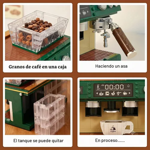 Vista 2 de Juego de construcción de máquina de café para adultos 928 piezas: kit de bloques de cafetera de doble cabeza, modelo clásico de colección